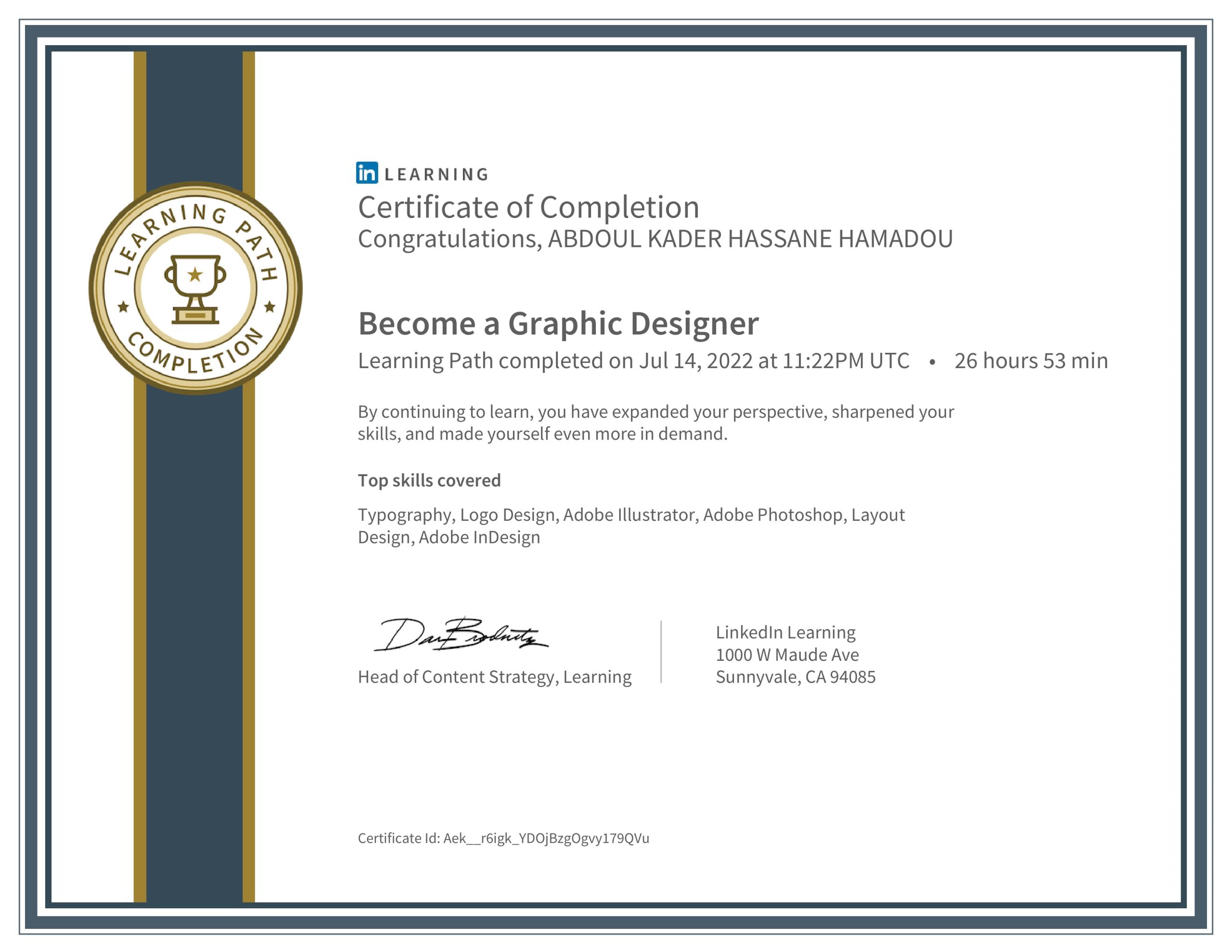 Abdoul Kader Hassane Hamadou Ceo-Fondateur 14 | Kasuwa Digital ABDOUL KADER HASSANE CertificateOfCompletion_Become a Graphic Designer