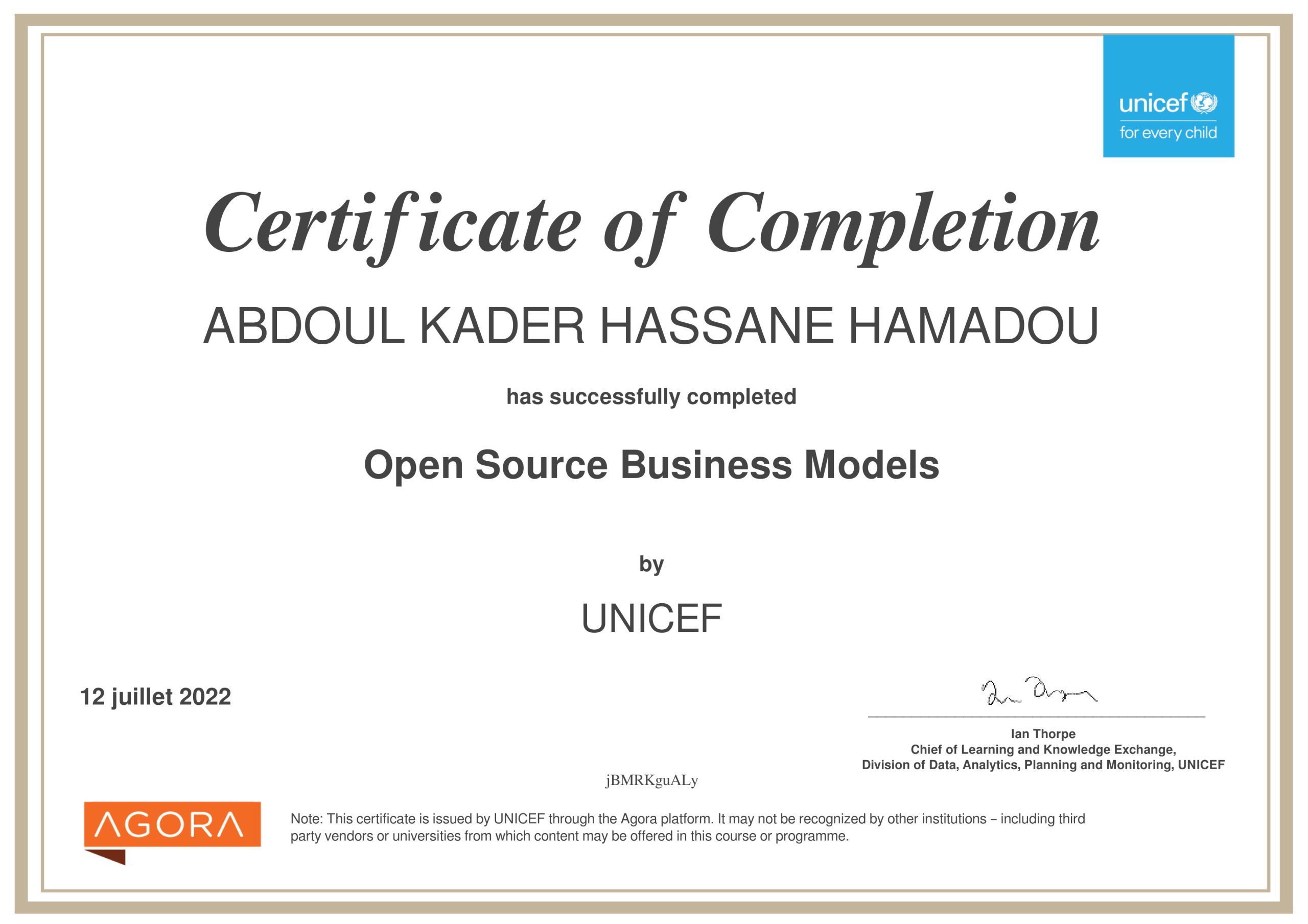 Abdoul Kader Hassane Hamadou Ceo-Fondateur 9 | Kasuwa Digital ABDOUL KADER HASSANE OSBM_Course certificate